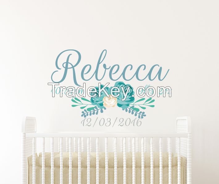 Flower Date of Birth Name Wall Decal