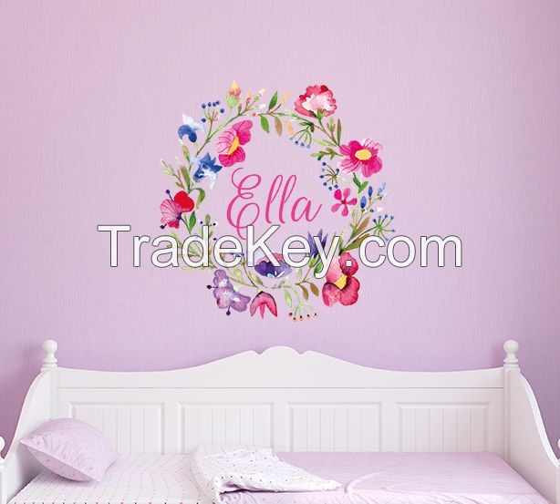 Flower Wreath Name Wall Decal