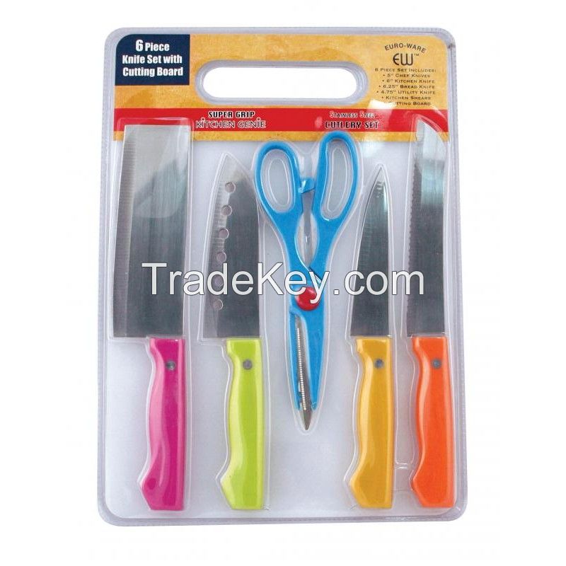 6pcs kitchen knife cutting board knives scissors