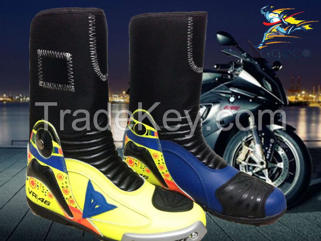 VR 46 MOTORBIKE MOTORCYCLE RACING MOTOGP LEATHER BOOTS / SHOES