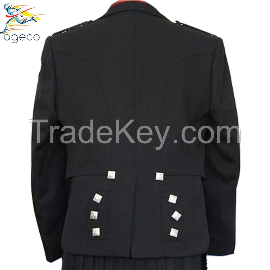 Scootish Kilts Prince Charlie Black Jacket With Waistcoat/Vest 