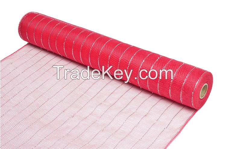 21inch*10yard red silver pp strip wholesale deco mesh for 20S17