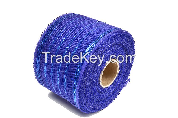 2.5"*10y royal blue strip poly wholesale deco mesh roll for 50C18R2-5