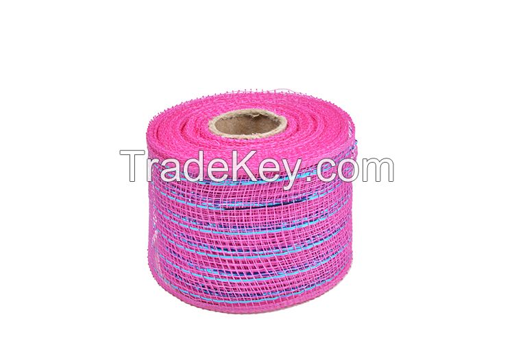 2.5"*10y dark pink turquoise strip pp deco mesh ribbon for 50C04M38R2-5