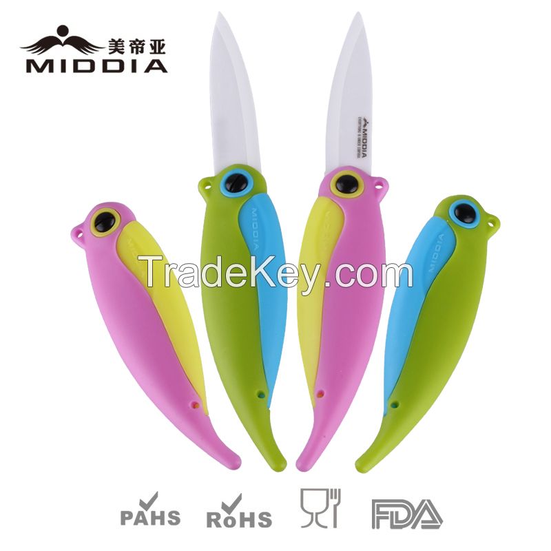 Ceramic Fruit Folding Knife with Cute Parrot Design Good Factory Price