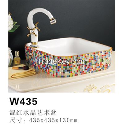 Above Counter Ceramic Wash Basin Colorful Mosaic Design Best Quality Sanitary Ware