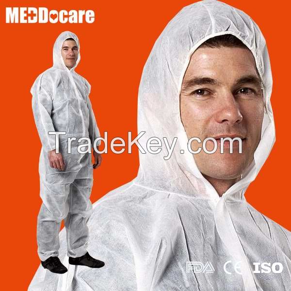 Disposable boiler suit protective nonwoven SMS PP white work coverall