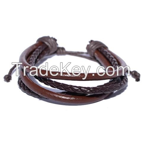 Brown Leather Wrap Bracelet for Men