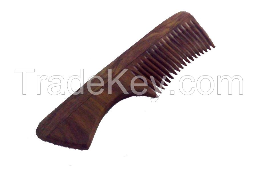 Wooden Comb (Rose - Handle) 7&quot;