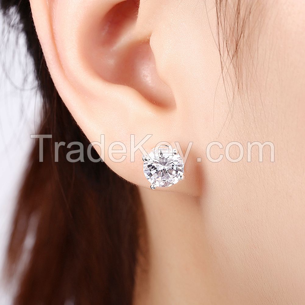 fashion nail type round 925 sterling silver CZ stone women stud jewelry earing