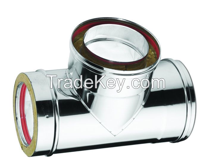 Chimney Flue Pipe, Tee - Double Wall Stainless Steel AISI 304/316L