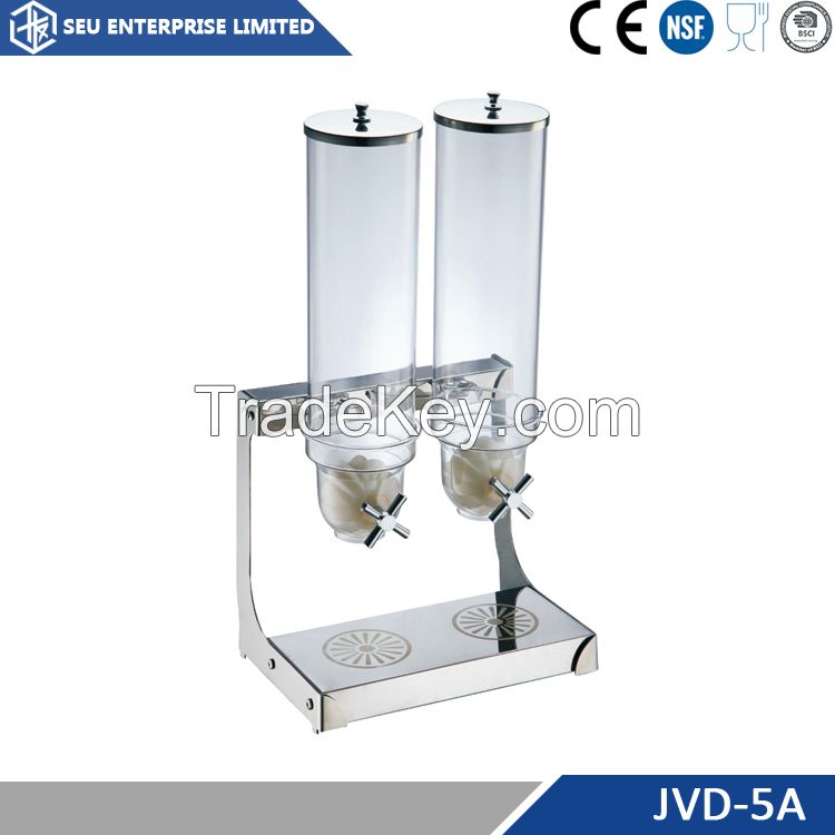 Stainless steel and acrylic hotel double bulk cereal dispenser