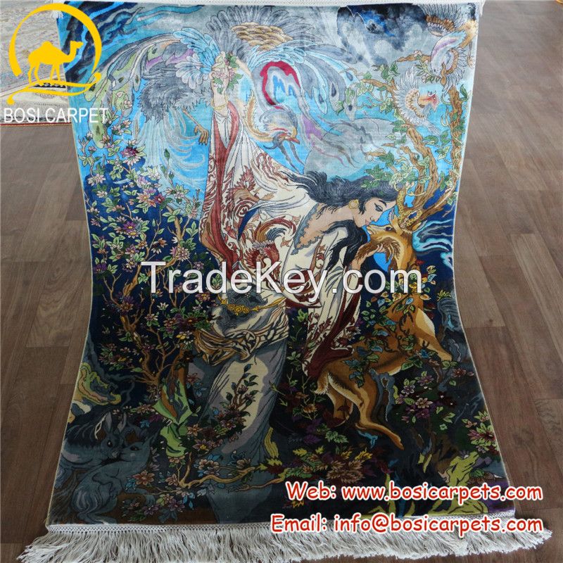 Hanging wall handmade silk tapestry rug