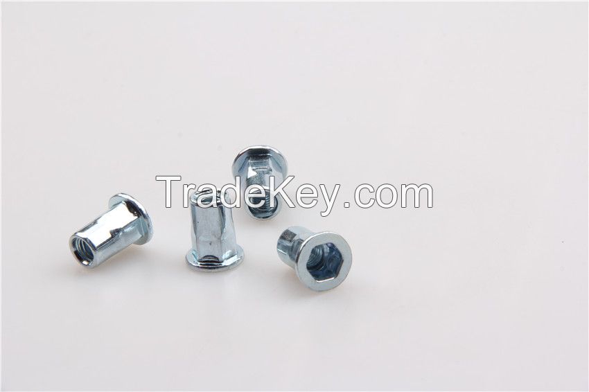 zinc plating-blue flat head half hex rivet nut