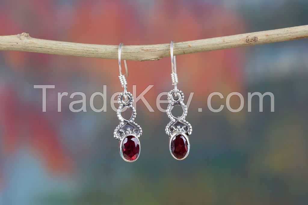 Wholesale 925 Sterling Silver Faceted Garnet Gemstone Earring