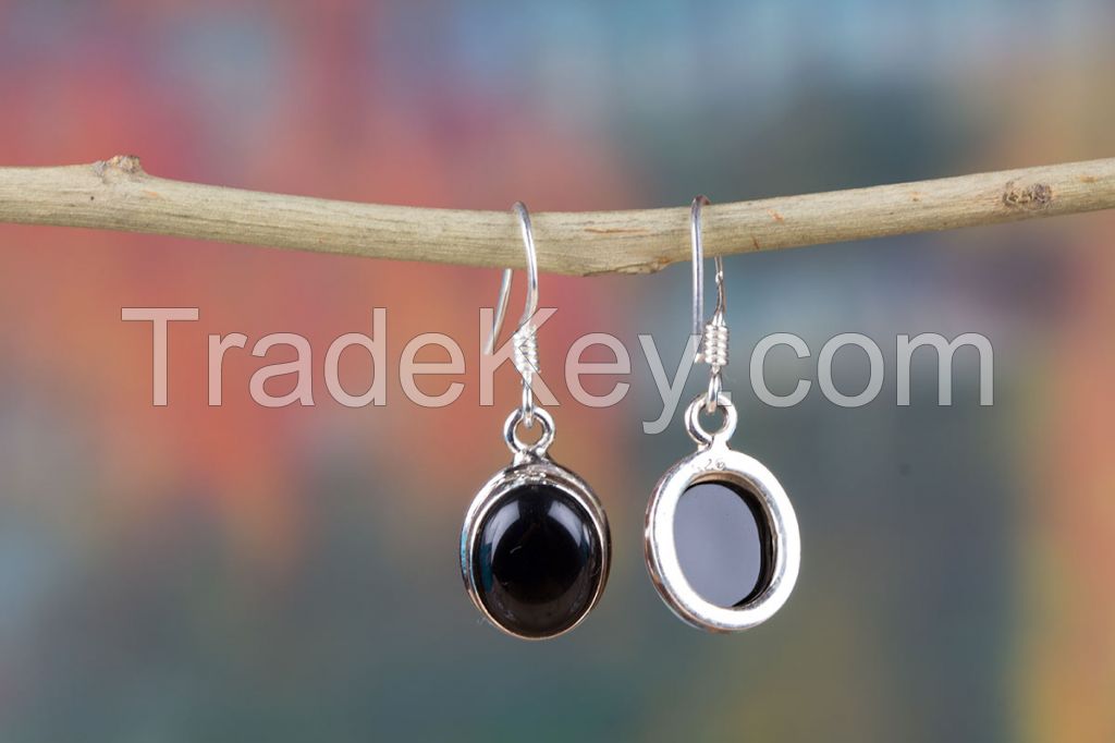 Wholesale 925 Sterling Silver Black Onyx Gemstone Earring