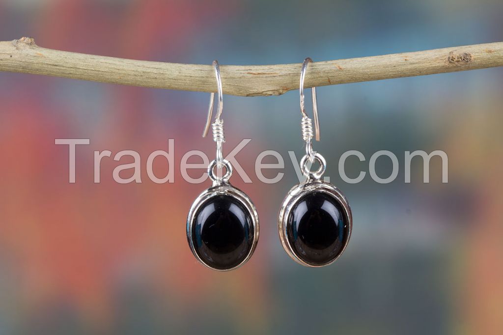 Wholesale 925 Sterling Silver Black Onyx Gemstone Earring