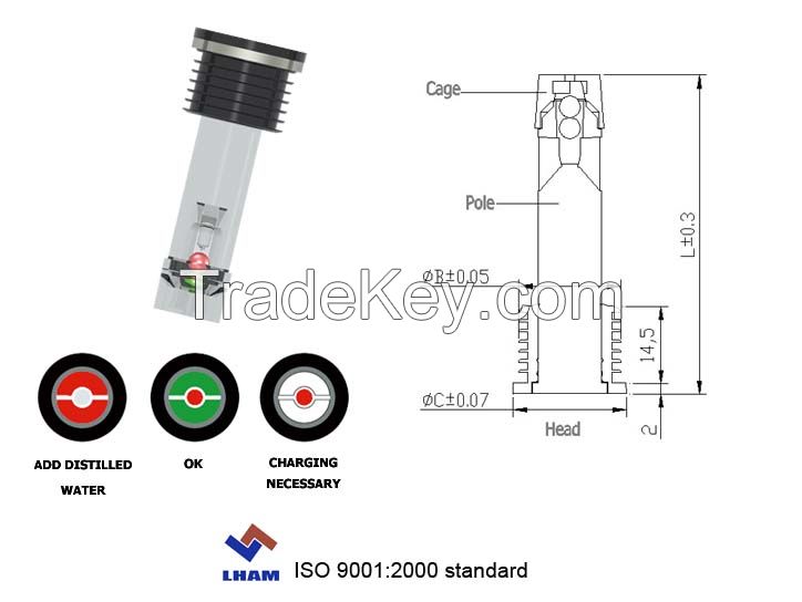 battery charge indicator for car battery with 2 balls B402