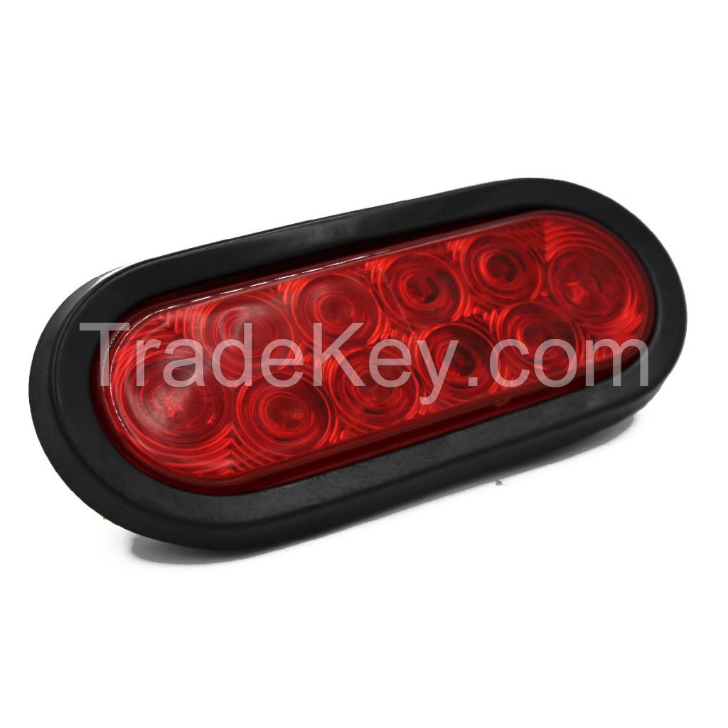 LED 6'' Sealed Oval Stop, Turn , Tail Light With Grommet and Plug -  Red