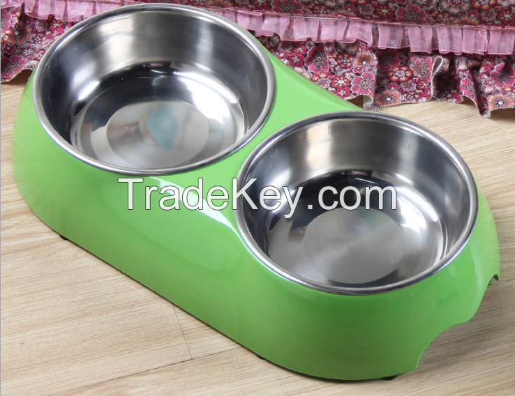 2017 FDA bone shape silicone dog bowl with stainless steel bowl