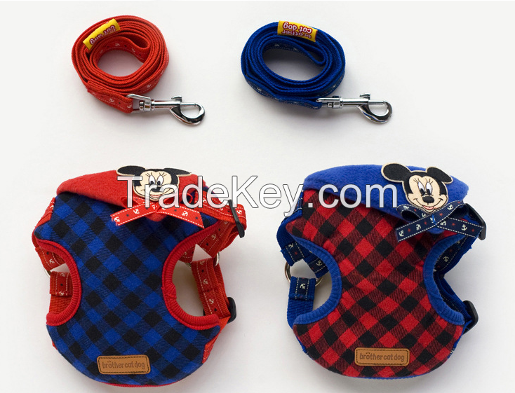 Puppy small dog used cotton/nylon dog vest dog harness with dog leash