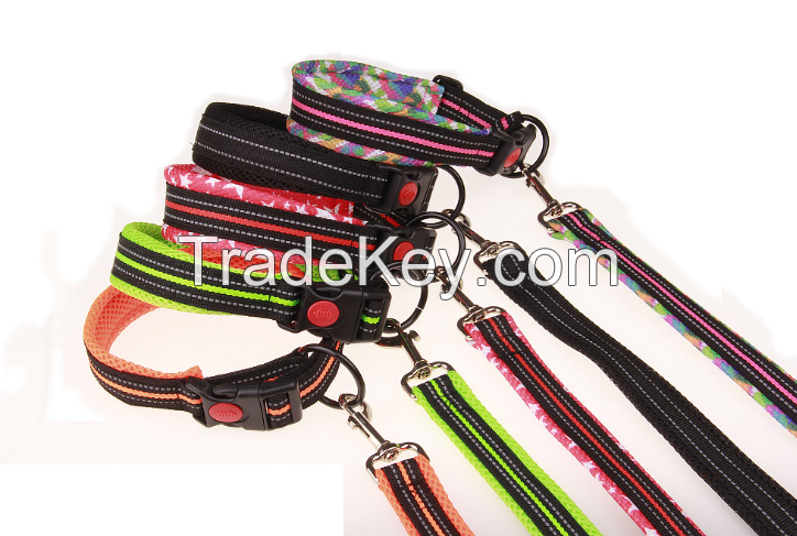 A whole set Adjustable Lock switch durable dog collar and dog leash nylon PU leather