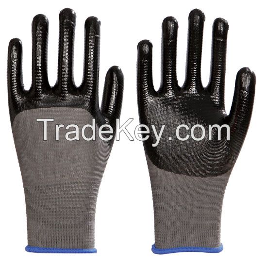 13G polyester liner with smooth nitrile, palm coated