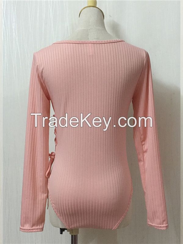 Sexy Pink Long Sleeve Bodysuit