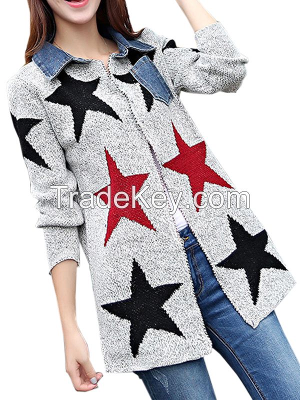 Fashion Grey Women Star Coat