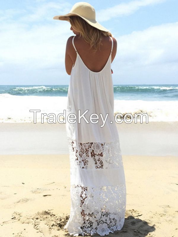 2017 New Arrival White Sexy Sleeveless Beach Dress Maxi Dress