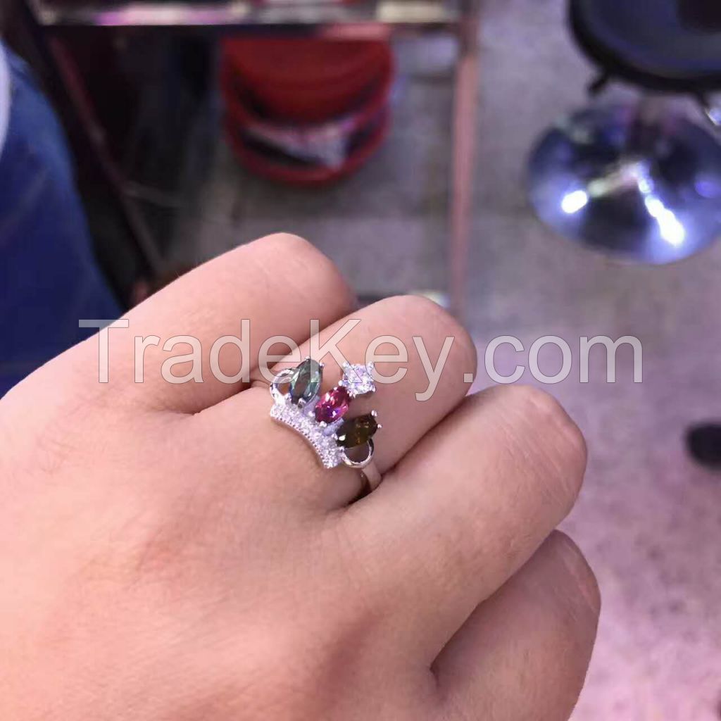 Natural Tourmaline Crowne Ring with 925 Silver
