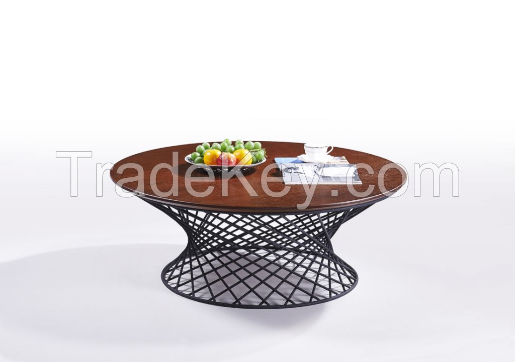 SHIMING FURNITURE MS-3369 Round wooden (MDF) top with iron base classic coffee table