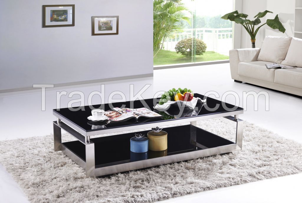 SHIMING MS-3353 Modern black tempered glass with stainless steel coffee table