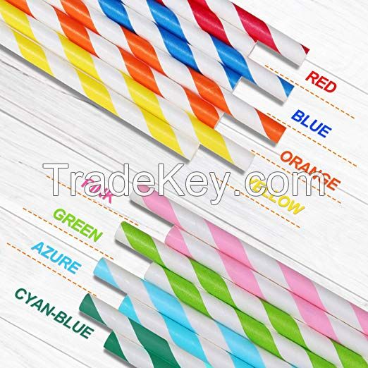 Color Biodegradable Paper Straws - Bright Colors - Eco Friendly Straws for Juice, Soda, Cocktails, Shakes - Great for Birthday Parties, Bridal Showers, Cake Pop Sticks