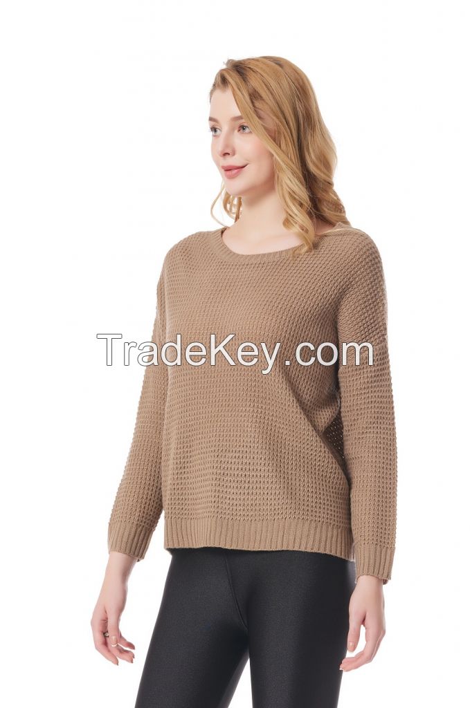 Open Back V Neck Criss Cross Women&#039;s Pullover Sweaters Long Sleeve Casual Loose Knitted Tops for Women