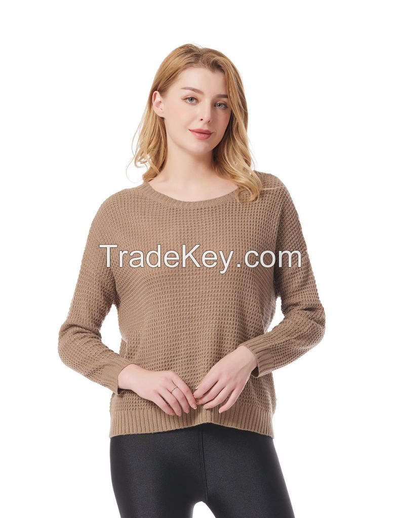 Open Back V Neck Criss Cross Women's Pullover Sweaters Long Sleeve Casual Loose Knitted Tops for Women