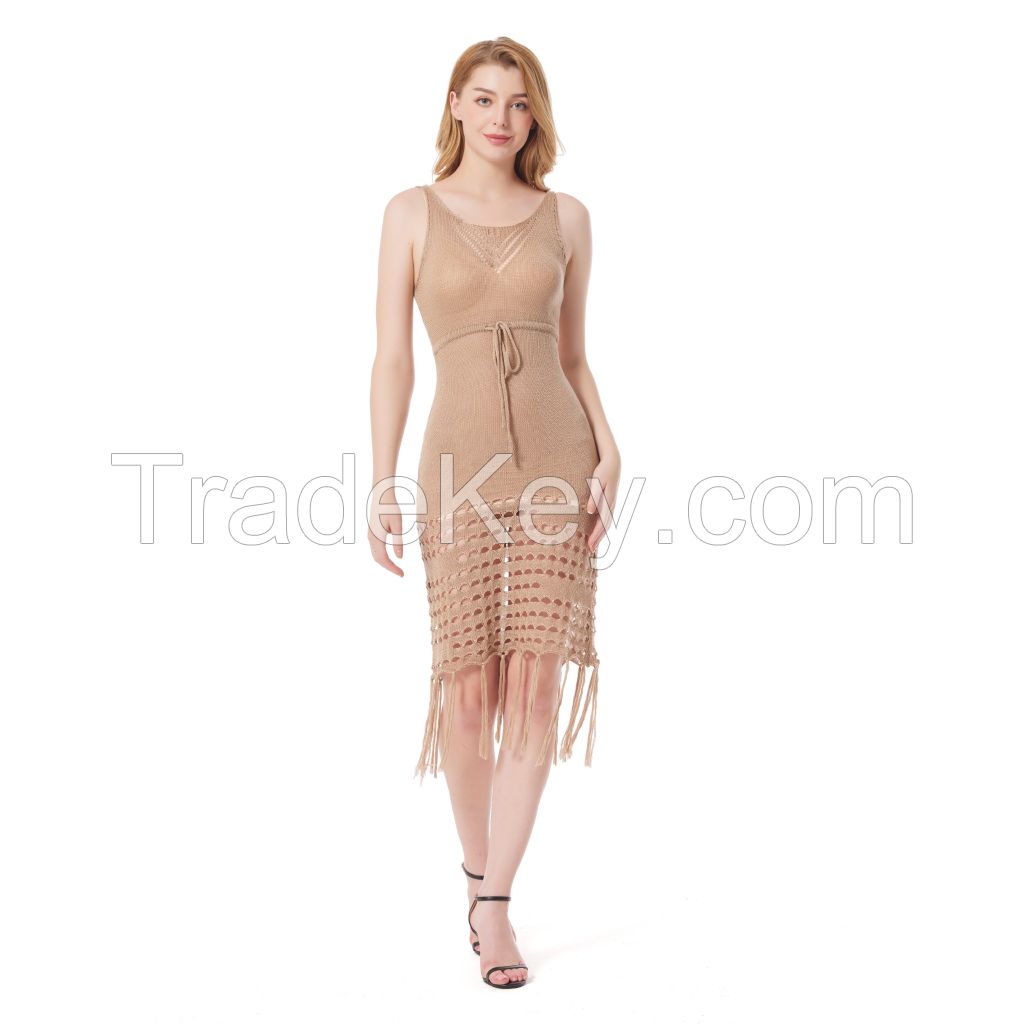 Halter cover up swimsuit women's sleeveless hollow out sexy crochet beach sweater dress