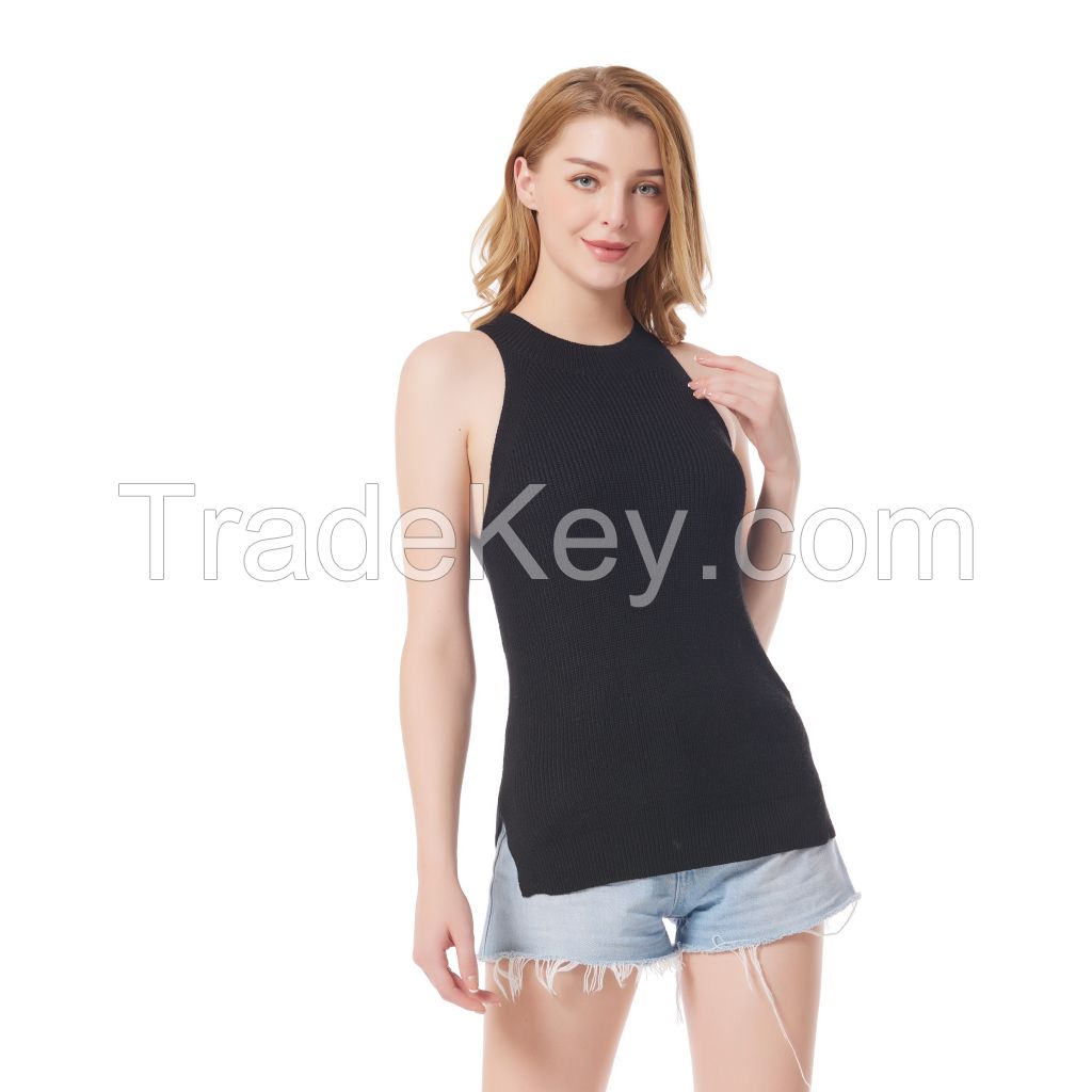 Women&#039;s Sweater Vests Sleeveless Solid Slim Round Neck Elastic Sweater Tank Tops for Women Summer