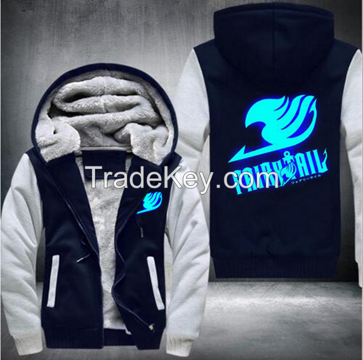 New Fairy Tail Hoodie New Anime Coat Luminous Jacket Fashion Men Women Winter Zipper Hooded Sweatshirt USA Size fast ship 5-10 days