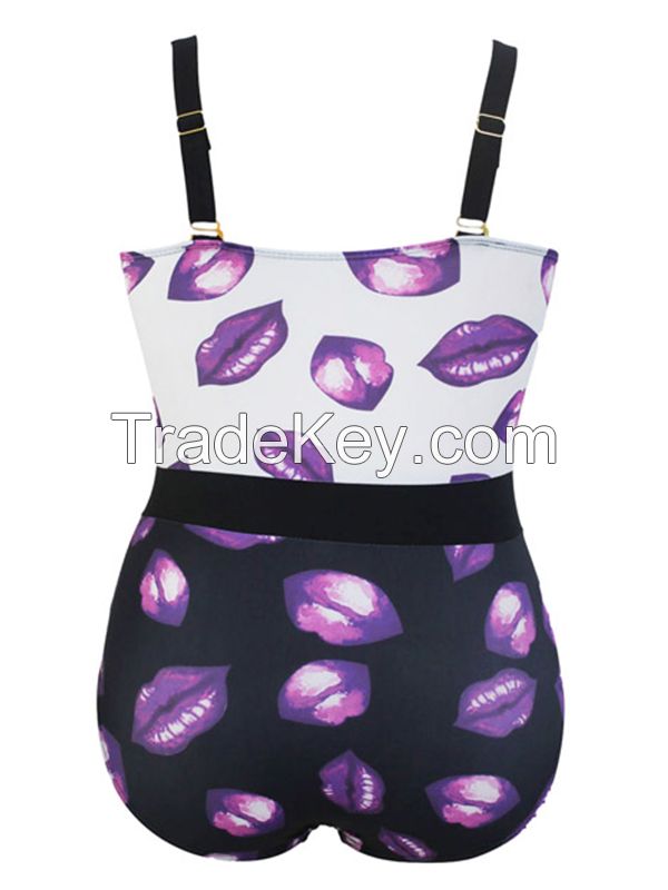 High Waist Lips Printed swimwear