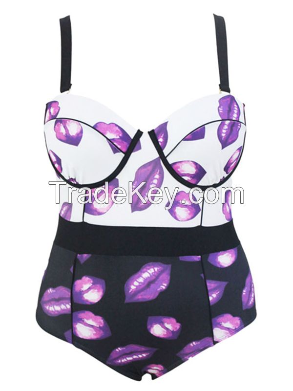 High Waist Lips Printed swimwear