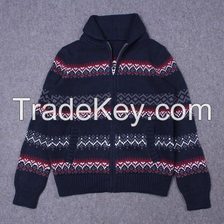 Men's 70% Acrylic 30% Wool Knitted Jacquard Cardigan