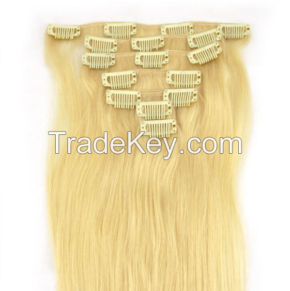 Clip in Remy Hair Extensions 613 Blonde Hair 7pcs/Set 20 inch 70grams Free Shipping