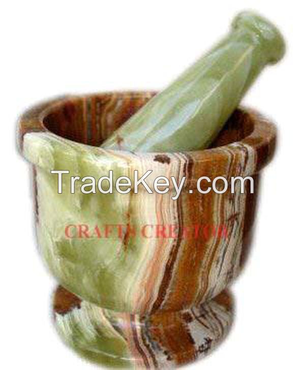 ONYX MARBLE MORTAR AND PESTLE