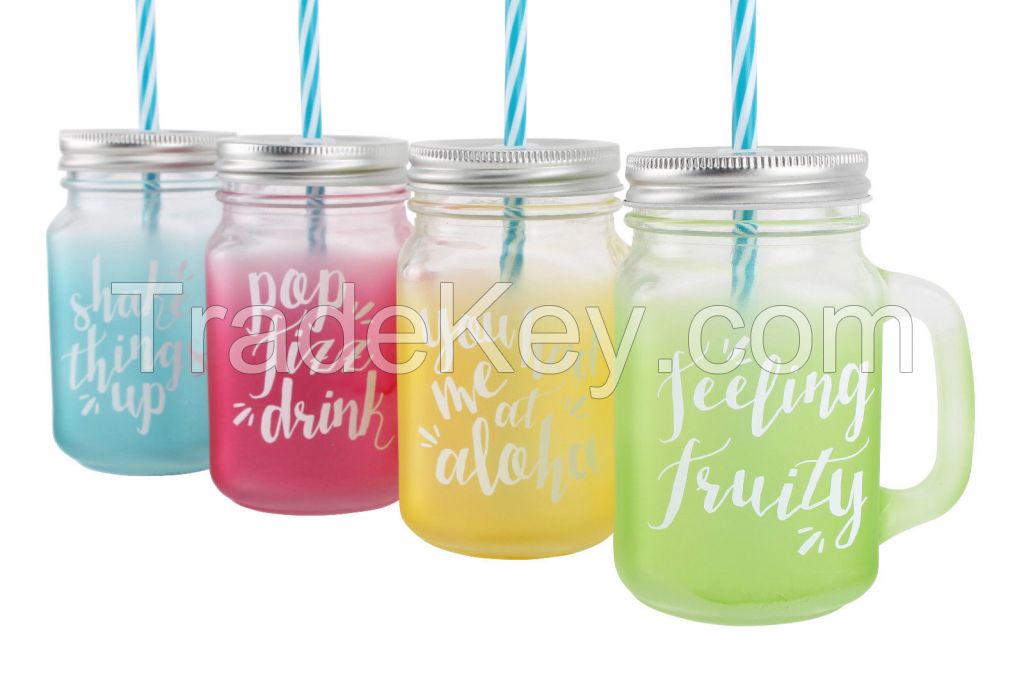 4sets drinkware Mason Jar with handle 15oz 16oz with straw&amp;rack