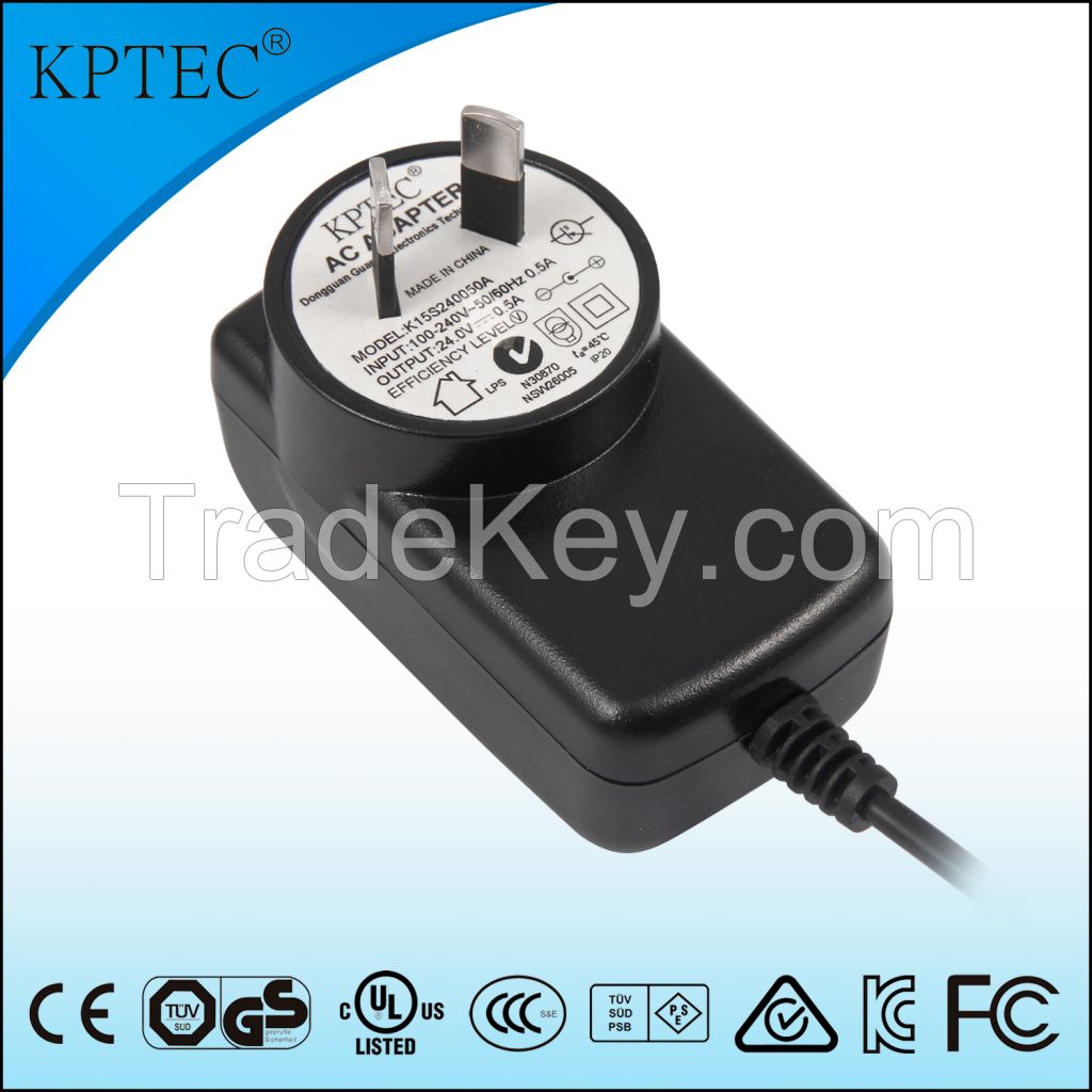 15W/12V/1A Australia Plug AC/DC Adapter with SAA and Gems adapter