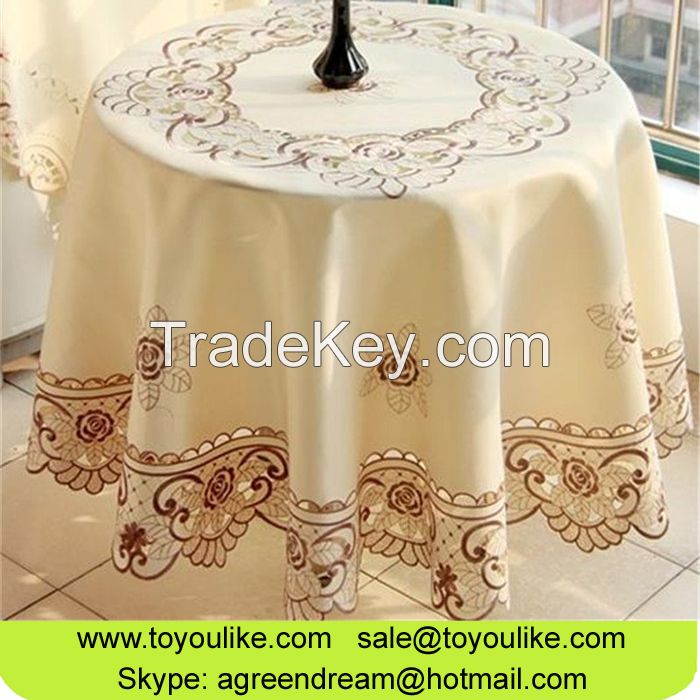 Handmade Cutwork Embroidered Polyester Dining Tablecloths Chair Cover Set