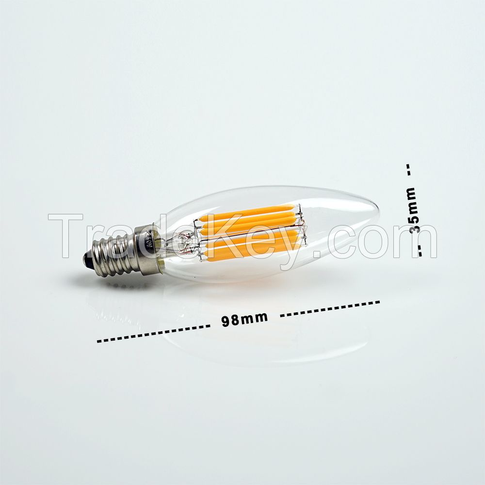 E12 C35 CE approved led filament led 4W 360lm decorative Bulb lighting