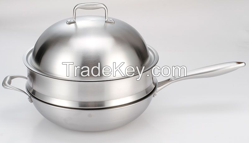 Stainless Steel Wok Pan Masterclass Premium Kitchenware Non Stick Cookware 