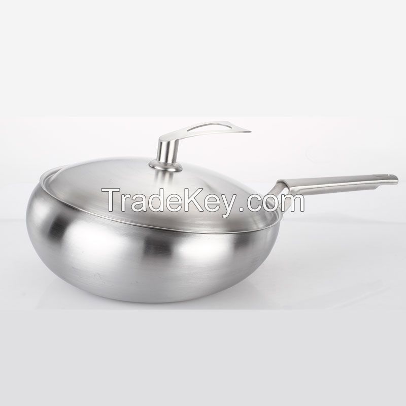 High-grade 304 Stainless Steel Cooking Wok With Cover Stainless Steel Cookware Sets 